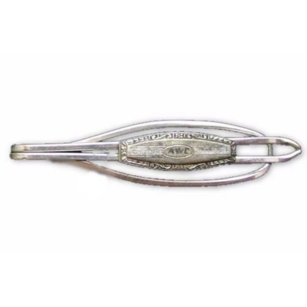 Antique Old Silver Toned Monogram AWC Initials Fancy Men's Chased Tie Clip Clasp